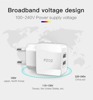 Planet Gates PZOZ USB Charger 5v2.1a Fast Charging Travel EU Plug Adapter portable Wall charger Mobile Phone cable For iphone Samsung xiaomi