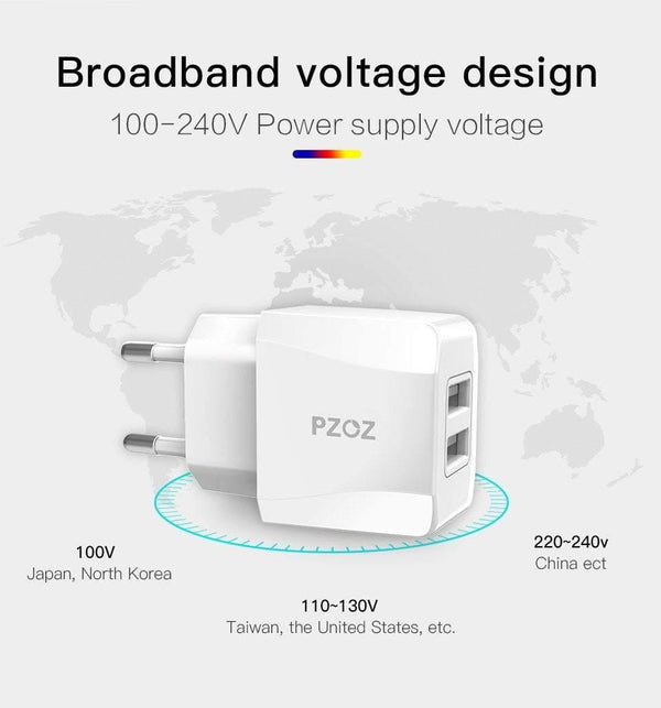Planet Gates PZOZ USB Charger 5v2.1a Fast Charging Travel EU Plug Adapter portable Wall charger Mobile Phone cable For iphone Samsung xiaomi