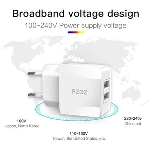 Planet Gates PZOZ USB Charger 5v2.1a Fast Charging Travel EU Plug Adapter portable Wall charger Mobile Phone cable For iphone Samsung xiaomi