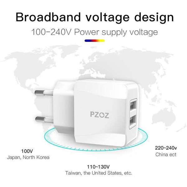 Planet Gates PZOZ USB Charger 5v2.1a Fast Charging Travel EU Plug Adapter portable Wall charger Mobile Phone cable For iphone Samsung xiaomi