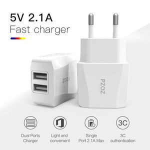 Planet Gates PZOZ USB Charger 5v2.1a Fast Charging Travel EU Plug Adapter portable Wall charger Mobile Phone cable For iphone Samsung xiaomi