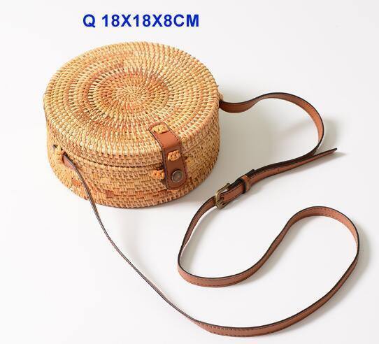 Planet Gates Q 18X8 xiao pi kou Round Straw Bags Women Summer Rattan Bag Handmade Woven Beach Cross Body Bag Circle Bohemia Handbag Bali Lowest price L31