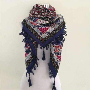 Planet Gates Q Navy Bandana new fashion woman Scarf square scarves Printed Women Wraps Winter autumn ladies shawl Luxury Brand tassel scarf