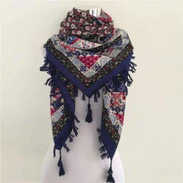Planet Gates Q Navy Bandana new fashion woman Scarf square scarves Printed Women Wraps Winter autumn ladies shawl Luxury Brand tassel scarf