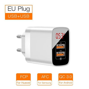 Baseus 18W Dual USB Fast Charger Quick Charge 3.0 USB C PD Charger with Digital Display Double USB Ports Charger For Phone