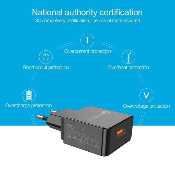 Planet Gates QC3.0 and lightning PZOZ Quick Charge 3.0 USB Charger Fast Charger 18W EU Wall usb portable charger Adapter Mobile Phone cable for Samsung Xiaomi