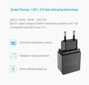 Planet Gates QC3.0 and lightning PZOZ Quick Charge 3.0 USB Charger Fast Charger 18W EU Wall usb portable charger Adapter Mobile Phone cable for Samsung Xiaomi