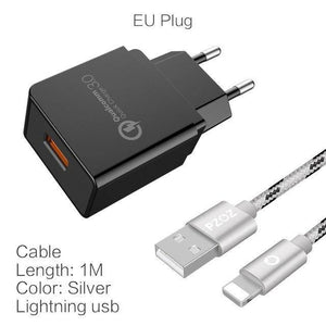 Planet Gates QC3.0 and lightning PZOZ Quick Charge 3.0 USB Charger Fast Charger 18W EU Wall usb portable charger Adapter Mobile Phone cable for Samsung Xiaomi