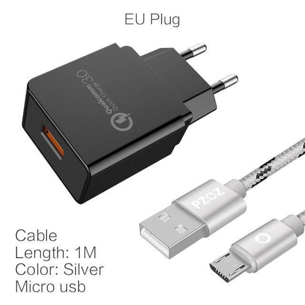 Planet Gates QC3.0 and Micro PZOZ Quick Charge 3.0 USB Charger Fast Charger 18W EU Wall usb portable charger Adapter Mobile Phone cable for Samsung Xiaomi