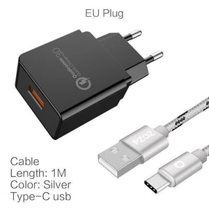 Planet Gates QC3.0 and Type-C PZOZ Quick Charge 3.0 USB Charger Fast Charger 18W EU Wall usb portable charger Adapter Mobile Phone cable for Samsung Xiaomi