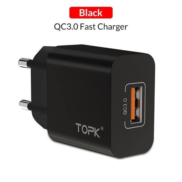 Planet Gates QC3.0 EU Black TOPK 18W Quick Charge 3.0 USB Charger for iPhone Samsung Xiaomi Huawei Mobile Phone Charger