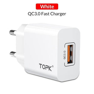 Planet Gates QC3.0 EU White TOPK 18W Quick Charge 3.0 USB Charger for iPhone Samsung Xiaomi Huawei Mobile Phone Charger