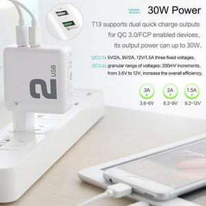 Planet Gates QC3.0 Fast Dual USB Charger , ROCK 30W Quick Charge 3.0 Mobile Phone Charger For Samsung/Xiaomi/ Huawei FCP Fast Charging QC2.0
