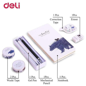 Planet Gates Quality 7 pcs school kid writing set cute office supply gift with box 0.5mm gel pen pencil notebook washi tape
