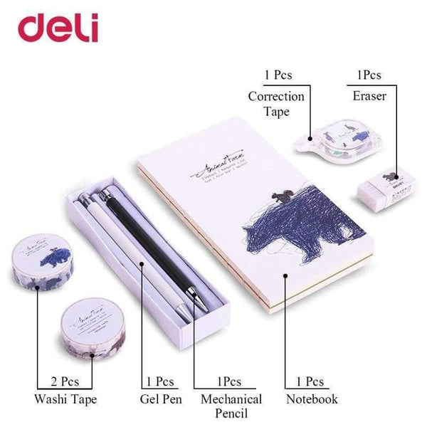 Planet Gates Quality 7 pcs school kid writing set cute office supply gift with box 0.5mm gel pen pencil notebook washi tape