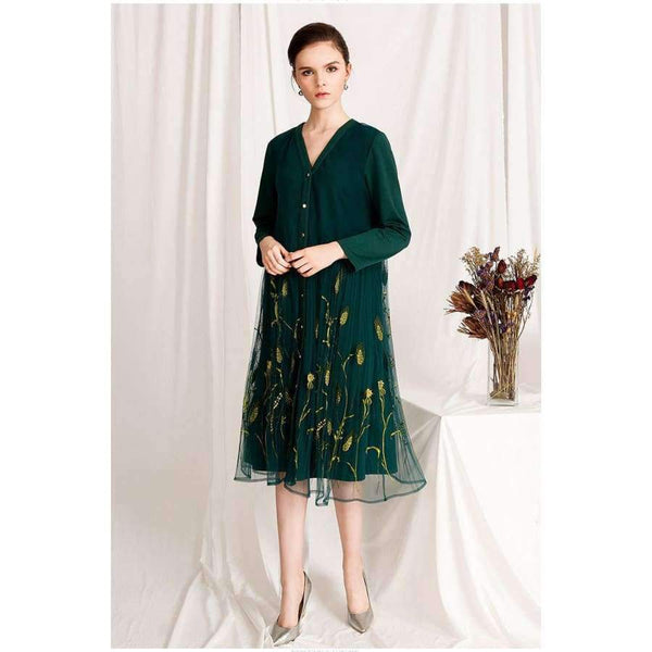 Planet Gates Quality Brand New Autumn Winter Dress for Party Event Women Tulle Mesh Embroidery Patchwork Long Sleeve Dress Plus Size XXL