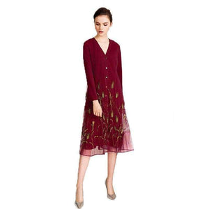 Planet Gates Quality Brand New Autumn Winter Dress for Party Event Women Tulle Mesh Embroidery Patchwork Long Sleeve Dress Plus Size XXL