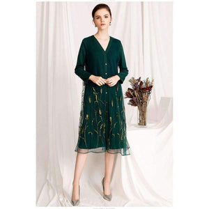 Planet Gates Quality Brand New Autumn Winter Dress for Party Event Women Tulle Mesh Embroidery Patchwork Long Sleeve Dress Plus Size XXL