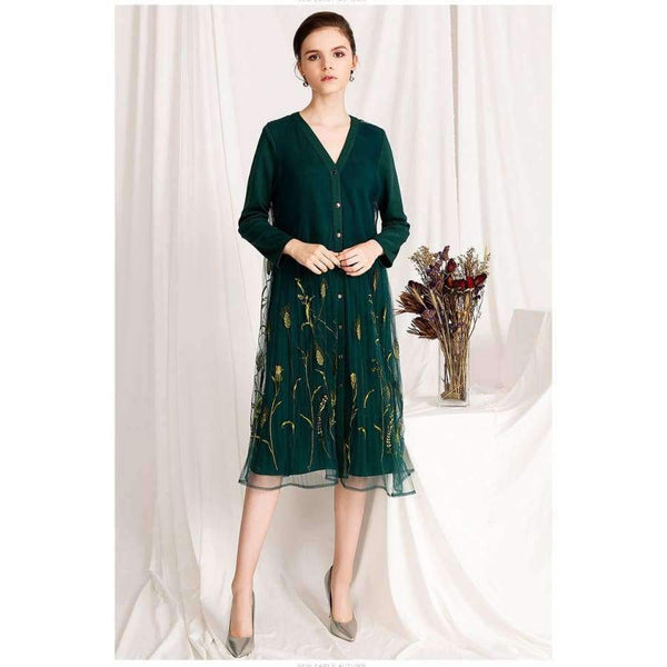 Planet Gates Quality Brand New Autumn Winter Dress for Party Event Women Tulle Mesh Embroidery Patchwork Long Sleeve Dress Plus Size XXL