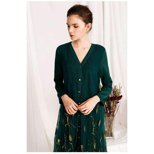 Planet Gates Quality Brand New Autumn Winter Dress for Party Event Women Tulle Mesh Embroidery Patchwork Long Sleeve Dress Plus Size XXL