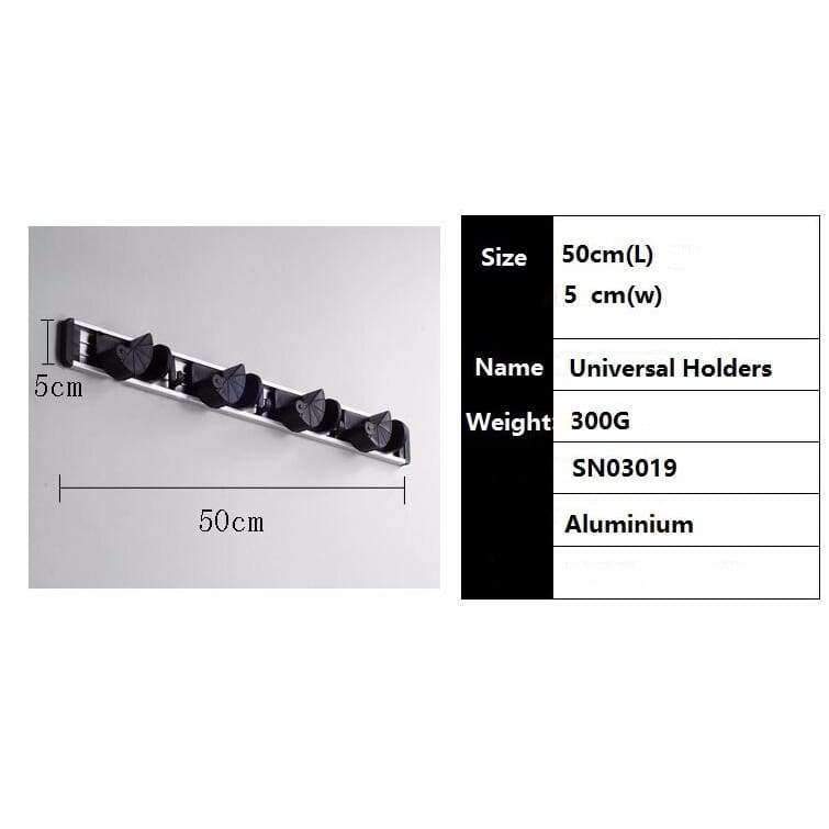 Planet Gates Quality kitchen storage tool holder, 4 position with 5 hooks Wall Mounted Storage organizer, mop and broom storage holders racks