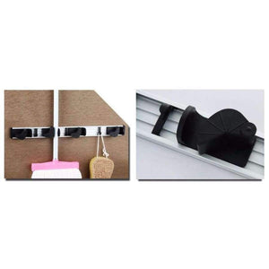 Planet Gates Quality kitchen storage tool holder, 4 position with 5 hooks Wall Mounted Storage organizer, mop and broom storage holders racks