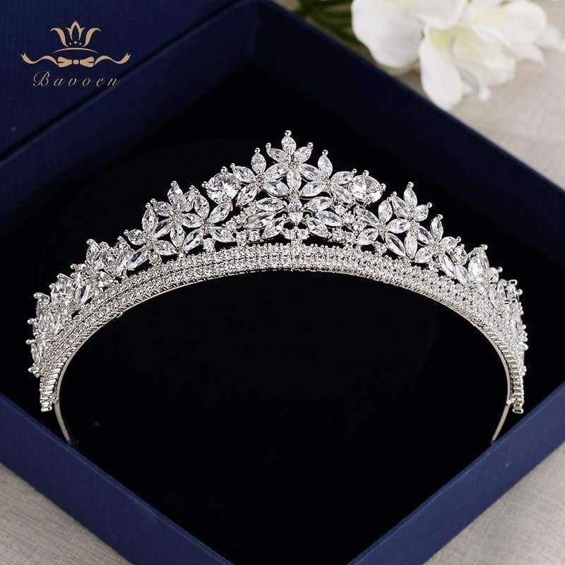 Planet Gates Quality Royal Sparkling Zircon Brides Tiaras Crown Silver Crystal Bridal Hairbands Headpiece Wedding Hair Accessories