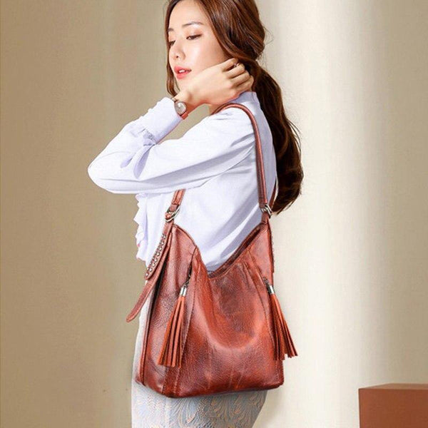 Quality Soft Leather Tassel Casual Handbag Women's Handbag Shoulder Bag Large Capacity Handbag