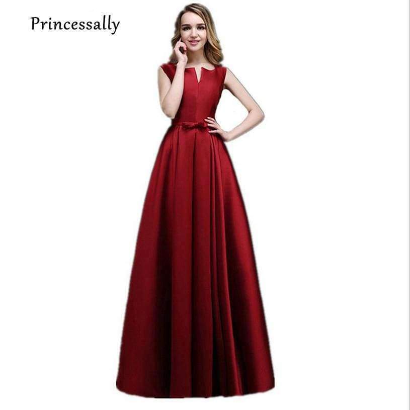 Planet Gates Quality Wine Red Bridesmaid Dresses Long Thick Satin Floor Length Elegant Prom Party Dresses Vestido Da Dama De Honra 2017