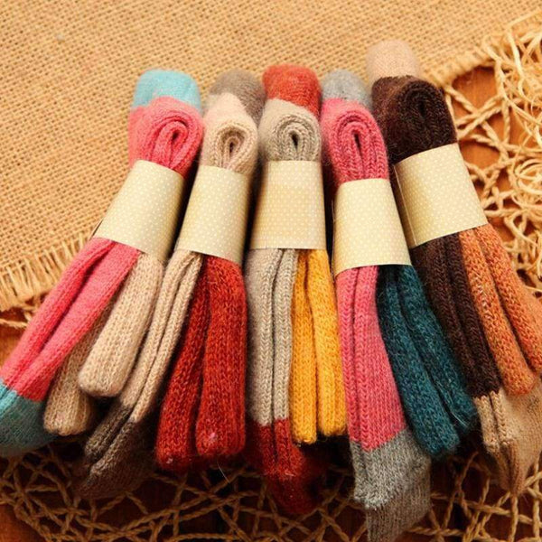 Planet Gates Quality winter vintage thicken warm rabbit wool women socks female fashion patchwork retro thermal cotton socks 5pairs/lot