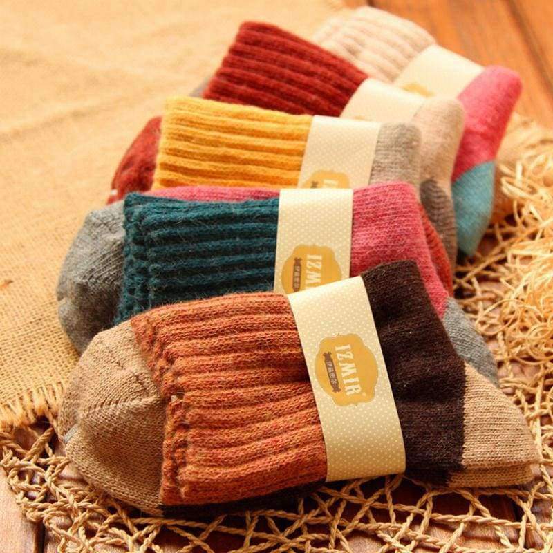 Planet Gates Quality winter vintage thicken warm rabbit wool women socks female fashion patchwork retro thermal cotton socks 5pairs/lot