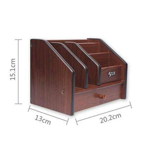 Planet Gates Quality Wooden Pen Holder Stationery Holder Pen Pot Desk Organizer Pencil Stand Office Desk Accessories With Drawer Divider