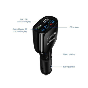 Planet Gates Quick Charge 3.0 Car Charger Dual USB Phone Charger Adapter QC3.0 + 5V 2.4A Digital Display Low Voltage Warning