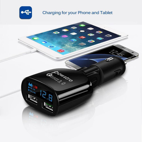 Planet Gates Quick Charge 3.0 Car Charger Dual USB Phone Charger Adapter QC3.0 + 5V 2.4A Digital Display Low Voltage Warning