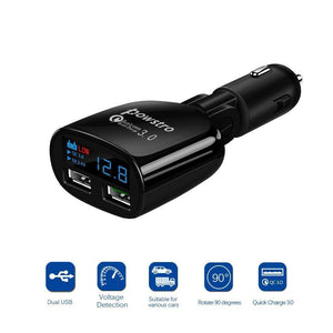 Planet Gates Quick Charge 3.0 Car Charger Dual USB Phone Charger Adapter QC3.0 + 5V 2.4A Digital Display Low Voltage Warning