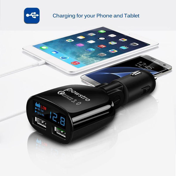 Planet Gates Quick Charge 3.0 Car Charger Dual USB Phone Charger Adapter QC3.0 + 5V 2.4A Digital Display Low Voltage Warning