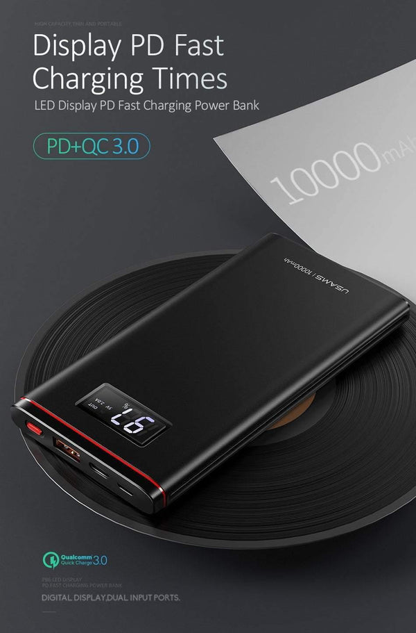 Planet Gates Quick Charger Power Bank PD QC 3.0 18W Digital LED Display 10000mah powerbank USAMS 9V/2A 5V/3A External Battery USB C Poverbank