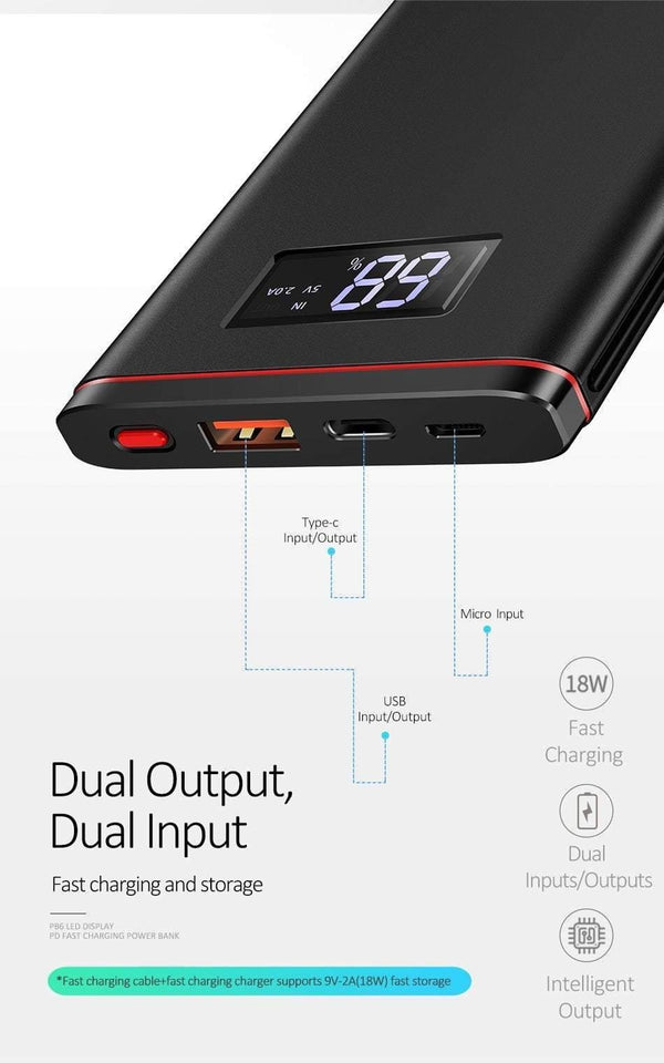 Planet Gates Quick Charger Power Bank PD QC 3.0 18W Digital LED Display 10000mah powerbank USAMS 9V/2A 5V/3A External Battery USB C Poverbank