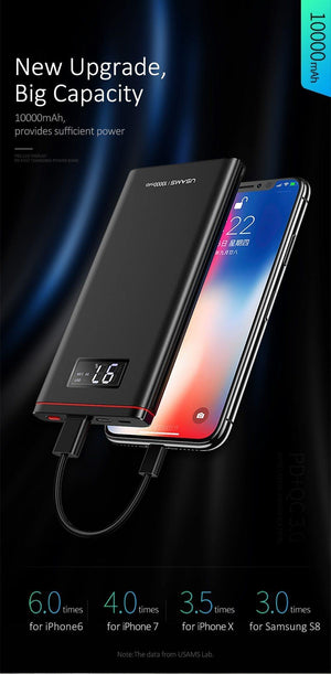Planet Gates Quick Charger Power Bank PD QC 3.0 18W Digital LED Display 10000mah powerbank USAMS 9V/2A 5V/3A External Battery USB C Poverbank