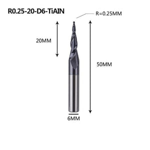 Planet Gates R0.25-20-D6-TiAlN Tungsten Solid Carbide End Mill 4mm 6mm 8mm Ball Nose Tapered End Mills Router Bits CNC Taper Wood Metal Milling Cutter