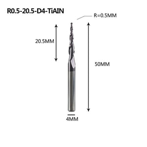 Planet Gates R0.5-20.5-D4-TiAlN Tungsten Solid Carbide End Mill 4mm 6mm 8mm Ball Nose Tapered End Mills Router Bits CNC Taper Wood Metal Milling Cutter