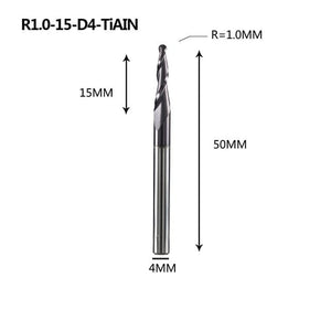 Planet Gates R1.0-15-D4-TiAlN Tungsten Solid Carbide End Mill 4mm 6mm 8mm Ball Nose Tapered End Mills Router Bits CNC Taper Wood Metal Milling Cutter