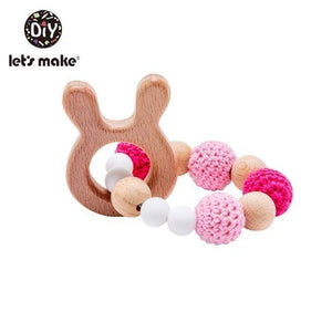 Planet Gates Rabbit Let's Make 1PC Wooden Teether Hedgehog Crochet Beads Wood Crafts Ring Engraved Bead Baby Teether Wooden Toys For Baby Rattle