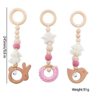 Planet Gates rabbit-pink Baby Toys Wooden Play Gym Hanging Mobile Bed Holder Star Pendant Stroller Baby Toy Bell Wood Rattle Ring Newborn Educational Toy