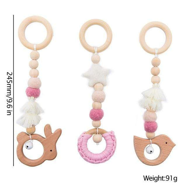Planet Gates rabbit-pink Baby Toys Wooden Play Gym Hanging Mobile Bed Holder Star Pendant Stroller Baby Toy Bell Wood Rattle Ring Newborn Educational Toy