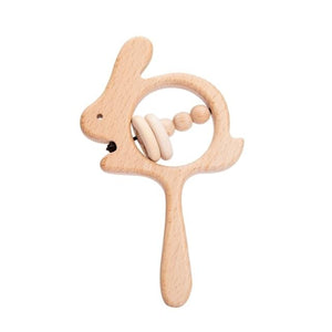 Planet Gates Rabbit wooden circle 1PC Baby Wooden Rattle Beech Animal Hand Teething Wooden Ring Makes A Sound Montessori Educational Toy Attract Attention