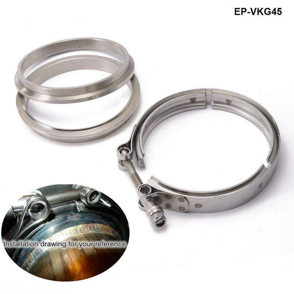 Planet Gates Racing Car T304 Stainless Steel V Band Clamp Flange Assembly For Exhaust Turbo Wastegate  4.5" OD Pipe EP-VKG45