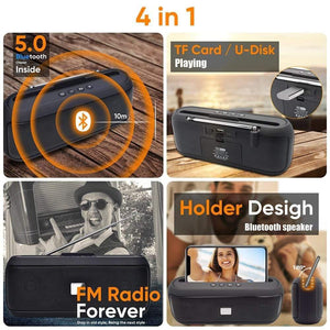 Planet Gates Radio Bluetooth Speaker Stereo Wireless Column 10W With FM Phone Holder Support BT 5.0 TWS Portable Speakers