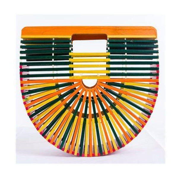 Planet Gates Rainbow / 28cm Travel Vacation Totes Bamboo Handbag For Ladies Women Handbag Female Handmade Woven Straw Beach Bag Summer Women's Purse