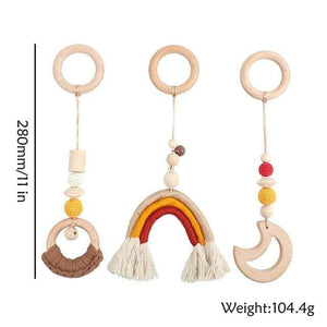 Planet Gates rainbow-red Baby Toys Wooden Play Gym Hanging Mobile Bed Holder Star Pendant Stroller Baby Toy Bell Wood Rattle Ring Newborn Educational Toy